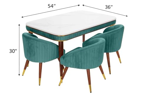 Image of WOODEN SPACE Majestic 4 Seater Wooden Dining Table Set | Urban Marble Top Dining Table with Chairs for Dining Room & Kitchen (Sea Blue)