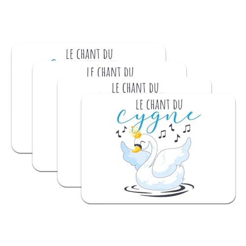 4 Sets de Table Blancs en Caoutchouc Cygne Mignon Grand Format