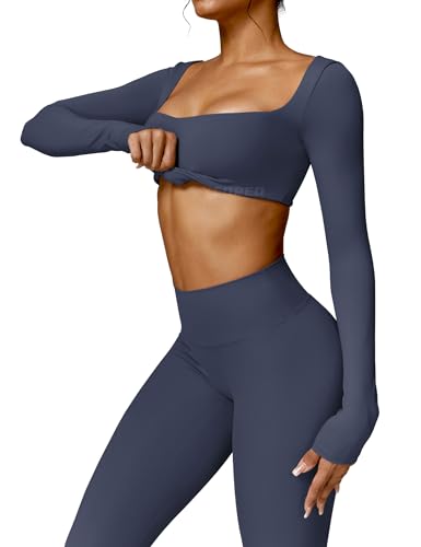 Image of YEOREO Kyla Women Crop Top Long Sleeve Padded Sports Low Medium Impact Yoga Shirt Workout