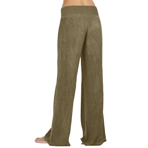 Women Loose Fit Pants Elastic Waist Solid Loose Long Pants High Waist Lounge Long Wide Leg Regular Soft Casual L-3302