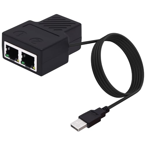 YARCHONN Divisor Ethernet 1 a 2 RJ45 Ethernet conmutador de red 8P8C LAN Internet Extender 1 in 2 Out adaptador con cable de alimentación USB para ordenador Hub Router