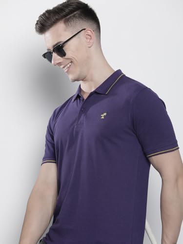 Image of The Indian Garage Co Men Slim Fit Solid Polo Neck Half Sleeves Tshirt