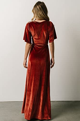 Pomuyoo Short Sleeve Bridesmaid Dresses For Girls Long Slit V Neck Velvet Formal Evening Dresses Burgundy Size 12 #TOP1