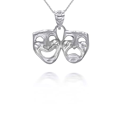 Claddagh Gold Exquisite .925 Sterling Silver Theater Acting Masks of Comedy and Tragedy Drama Pendant Necklace Choice of Pendant Only or Necklace Chain Length
