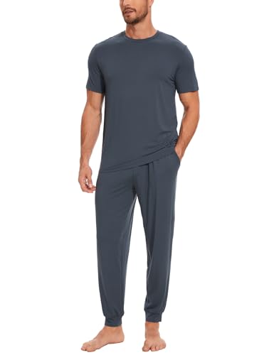 GYS Bamboo Viscose Men's Pajama Sets Short Sleeve Solid Color Soft Lounge Set