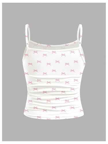 Floerns Girl's Cute Bow Print Camisole Tops Ruched Sleeveless Spaghetti Strap Top2