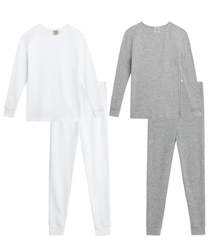 Sweet & Sassy Girls Thermal Underwear Set - 4 Piece Waffle Knit Thermal Long Sleeve and Long Johns Base Layer (Sizes 2T-16)