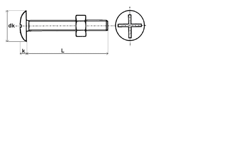 Boulon poêlier tête ronde large fendue en croix NFE 25129 ISO 4032 Zingué - 10 x 100 mm- Vendu par 50