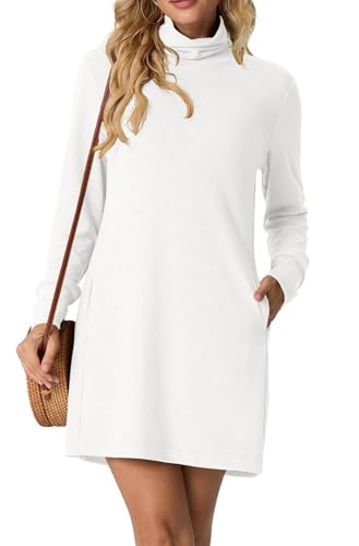 GRECERELLE Pulloverkleid Damen Winter Herbst Langärmliges Rollkragen-Minikleid Strickkleid mit Taschen, Elegantes Basic für Alltag | Knielang...