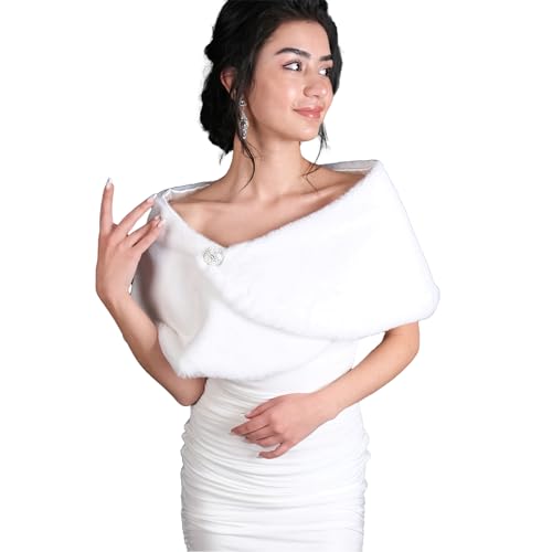 Image of LIMELIA Bride Wedding Faux Fur|Shawl Wrap Stole for Bride, Bridesmaid-Feather Scarf Fur for Evenings, Bridal Wedding Party