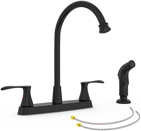 GOWIN Kitchen Faucet with Sprayer,Black Kitchen Faucet, High Arc 2 Handle Kitchen Sink Faucet,Stainless Steel 3 or 4 Hole Kitchen Faucet with Side Sprayer,8 Inch Centerset Faucet for Kitchen Sink