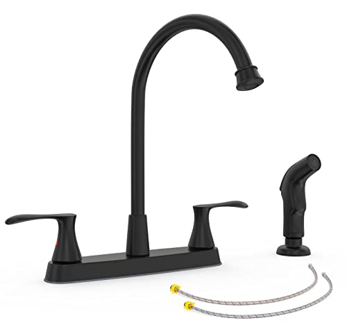 Gowin Kitchen Faucet With Sprayer,Black Kitchen Faucet, High Arc 2 Handle Kitchen Sink Faucet,Stainless Steel 3 Or 4 Hole Kitchen Faucet With Side Sprayer,8 Inch Centerset Faucet For Kitchen Sink #TOP1