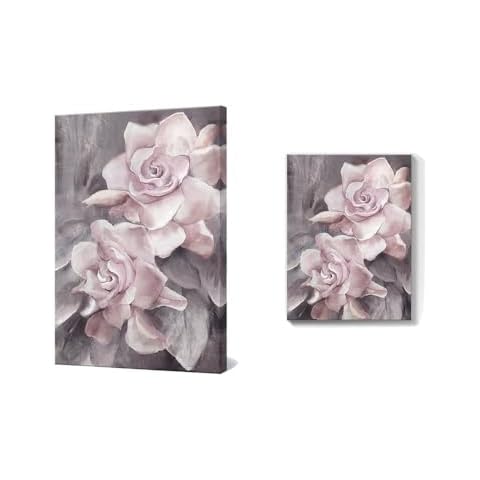 lamplig Pink Grey Wall Art Rose Flower Floral Pictures Flowers Canvas Painting Blush Gray Dusty Pink Roses Print Modern Artwork Framed for Living Room Bedroom Bathroom Home Wall Decor Cover