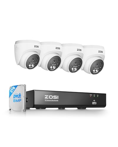 Image of ZOSI C220 8CH 4K PoE Security Camera System, 4 x 8MP Audio Camera, 2TB HDD