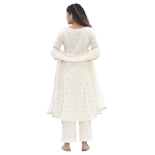Image of Biba Women 100% Cotton 3 /4 Sleeve Round Neck Kalidar Printed Suit Set