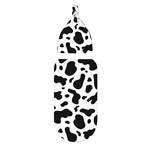 Cow Print Baby Stuff Swaddle Blankets Beanie Hat Sets Soft And Stretchy Newborn Receiving Blanket Swaddle Sack For Baby Shower Infant Boy And Girl Gift #TOP1