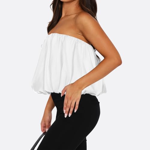 Women Y2k Sexy Strapless Bubble Tube Top Girls Coquette Cute Solid Puff Balloon Bandeau Tank Summer Streetwear2