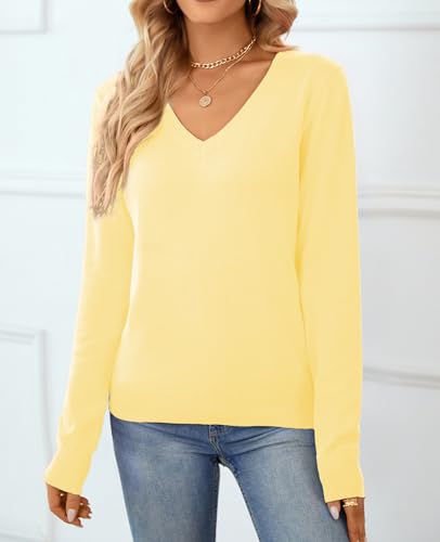 Image of QUALFORT Women's 100% Cotton Sweater, Basic Lightweight Long Sleeve Pullover