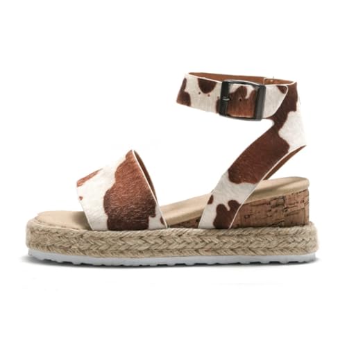 Girls Leopard Platform Wedge Sandals Open Toe Ankle Buckle Strap Summer Shoes2