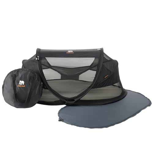 Deryan Cuna de Viaje para bebé con colchón Desde el Nacimiento hasta los 2,5 años – Pop Up – Tienda de bebé en 2 Minutos, Incluye mosquitera y Bolsa de Viaje, 120 x 75 x 50 cm (Negro)