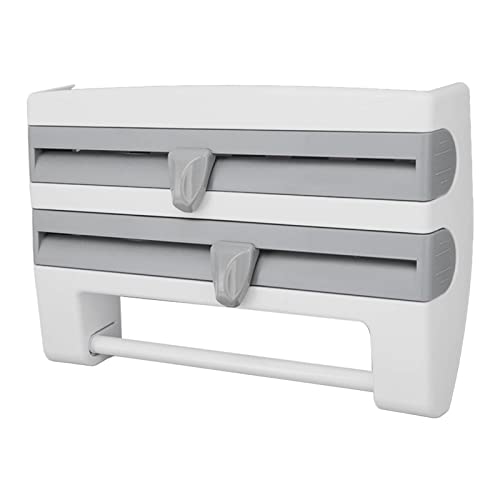 Soporte para Cortar Film Transparente, Dispensador Multifuncional con Botón Lateral, Soporte de Pared para Cocina (Gris Azul)