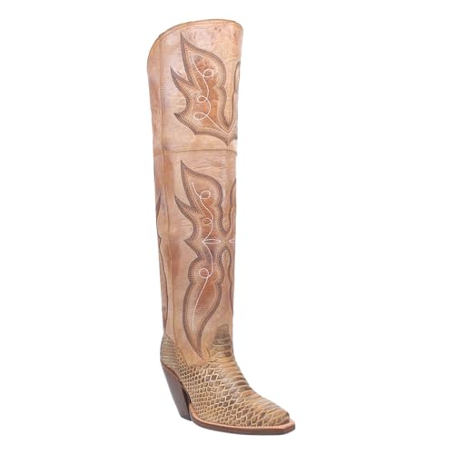Dan Post Boots Womens Aretha Embroidery Print Snip Toe Casual Boots Over The Knee Low Heel 1-2" - Brown2