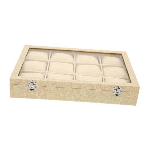Boîte de rangement pour montre et bracelet de luxe en toile de jute, 12 écrins de lin