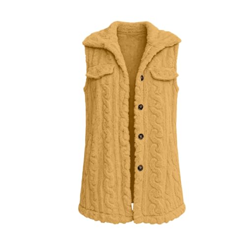 Womens Long Vest Jackets Fleece Fuzzy Sleeveless Button Down with Pockets - image 5