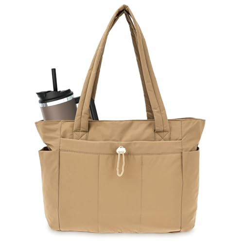 Bolsa de trabalho acolchoada, bolsa acolchoada para academia, viagem com suporte para copos, bolsa de trabalho para laptop, bolsas de ombro acolchoadas, Cor camelo