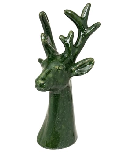 Image of Boston International Christmas Statue Tabletop Figurine Winter Holiday Decorations for Home, Large, Green Deer Head