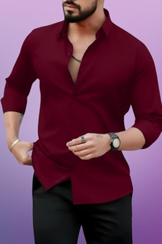 Image of Men's Casual Cotton Blend Shirt | Regular Fit | Full Sleeve | Solid Design