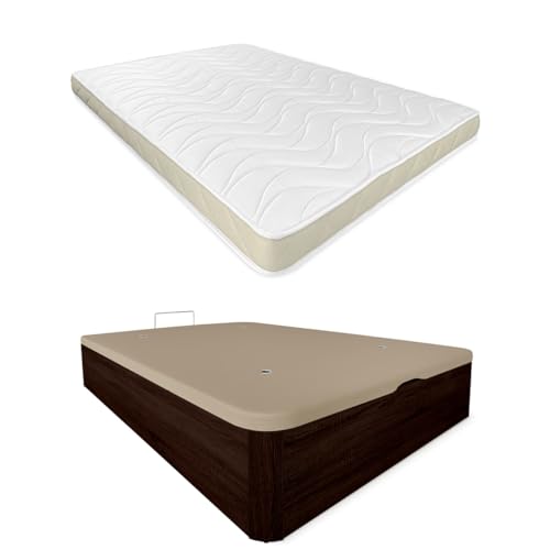 Somnia Descanso - Pack Colchón Viscoelástico Juma Reversible + Canapé Madera Abatible Reforzado con Gran Capacidad | Color Wengué 135 x 190