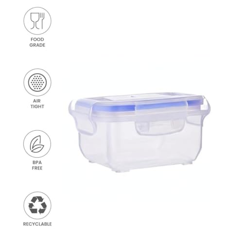 Image of Transparent Airtight Plastic Container Set for Kitchen Storage | Box & Dabba with 4-Side Clip & Lock Lid | for Spices, Snacks, Pasta, Fryms, Tea, Coffee & Pantry Organization (300ML)