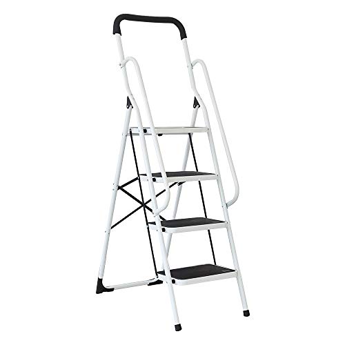 KARMAS PRODUCT 4 Step Ladder with Handles Folding Kitchen Step Stool for Home,Anti-Slip Safty Steel Ladders 330LB