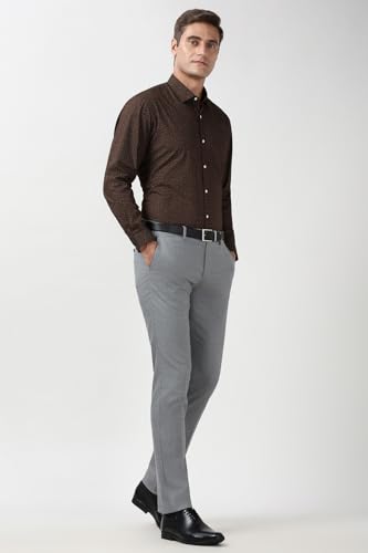 Image of Peter England Men's Printed Formal Shirt with Nature-Inspired Motifs - 100% Cotton, Full Sleeves, Regular Fit