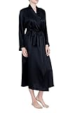 OSCAR ROSSA Women's Luxury Silk Sleepwear 100% Silk Long Robe Kimono, Solid Black