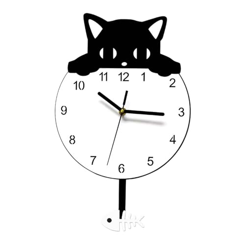 F Fityle Orologio da Parete a Forma di Gatto Orologio da Parete Minimalista Regali di inaugurazione della casa Silenzioso per Camera da Letto Sala da Pranzo
