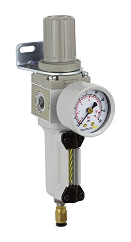 PneumaticPlus SAW2000M-N02BDG-MEP Miniature Compressed Air Filter Regulator Combo Piggyback 1/4" NPT - Metal Bowl, Auto Drain, Bracket, Gauge