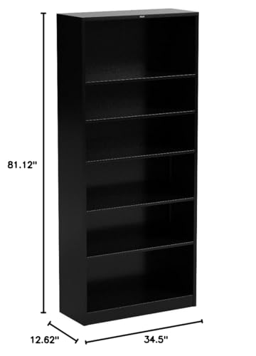 Image of HON Metal Bookcase, 6 Shelves, 34-1 /2 W by 12-5 /8 D by 81-1 /8 H, Black