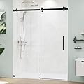 MORDEER 56-60" W x 72" H Frameless Glass Shower Door, Sliding Shower Door with Stainless Steel Hardware and Seal Strips, Matte Black Shower Glass Door can be Installed Left and Right, Square Rail