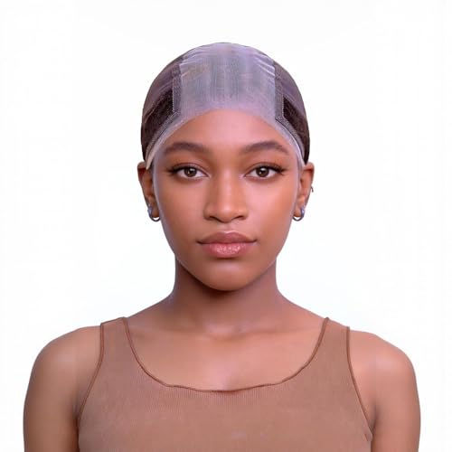 Lace Wig Grip Cap for Glueless Wig 4x5 Transparent Lace Reusable Wig Caps Wig Grip Band for Lace Front Wigs to Keep Wigs in Place Adjustable Wig Cap with Grip Band Non Slip Cap for Women (Brown)