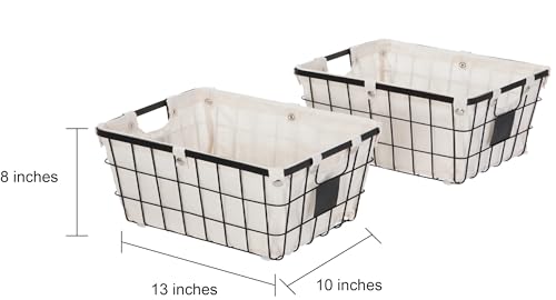 2-Pack Small Wire Storage Baskets with Chalkboard Labels & Removable Washable Liners - 10