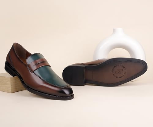 Image of LOUIS STITCH Men's Formal Shoes - Leatherette, Breathable Lining, Moccasins Style | Comfortable for Business, Casual, Parties | Double Tone Finishing (SXMCDS)