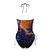 Women's Fashionable Summer Starry Sky Print Sexy Lace Up Detachable Chest Cushion Split Swimsuit Set (Orange, L)
