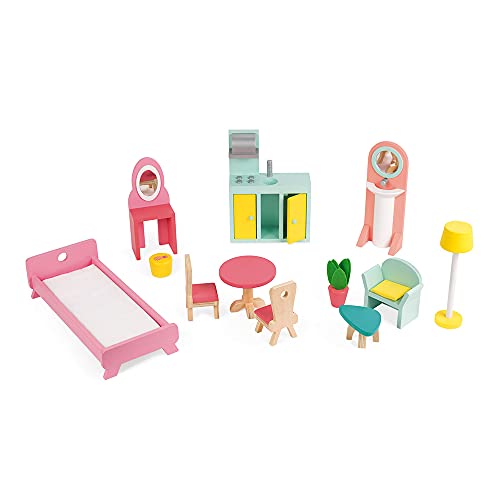 Janod - Happy Day Wooden Dollhouse - 3 Floors and 12 Accessories Included - Imitation Toy - Develop Imagination - from 3… – Bild 4