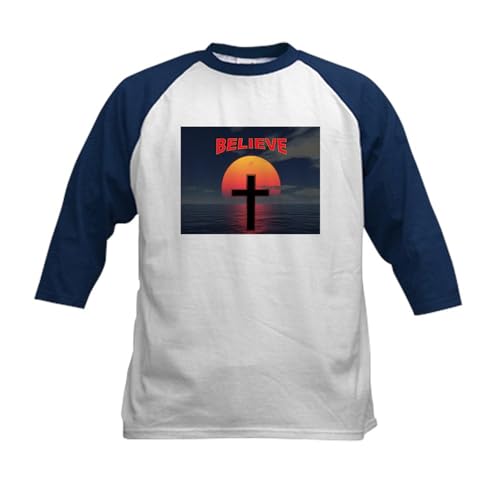 CafePress Faith Kids Baseball Jersey Kids Cotton Baseball Jersey, 3/4 Raglan Sleeve Shirt Navy/White
