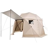 VEVOR Tendone Pieghevole Gazebo da Giardino a 13 Lati, da 3,6 x 3,6 m con Parte Superiore Rimovibile e Borsa per il Trasporto, Montaggio Rapido, Riparo dal Sole Fino a 10 Persone, Beige