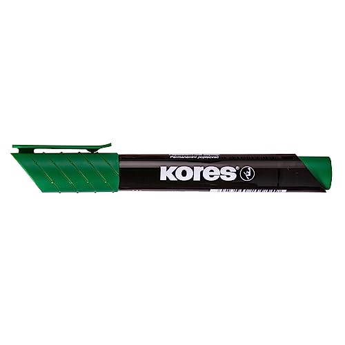 Kores - K-Marker XP2: Pennarello Indelebile Verde con Punta a Scalpello, Inchiostro Waterproof e Inodore, Adatto per Tutte le Superfici, Set di 12 Pezzi