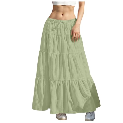 Rvidbe Maxi Skirts for Women 2025 - Elastic Waist Drawstring Flared Ruffle Pleated Flowy A Line Skirt Beach Vacation Skirts