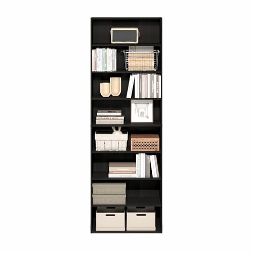 Image of Furinno Basic Book Shelf, 8-Tier Bookcase with Open Shelf, Standing Bookshelf, Cube Storage Organizer, 9 x 24 x 71, for Living Room, Bedroom, Home Office, Espresso